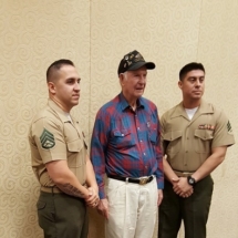 Sgt Ivan P. Hammond World War II Iwo Jima Veteran with two Marines from the I&amp;I of Houston